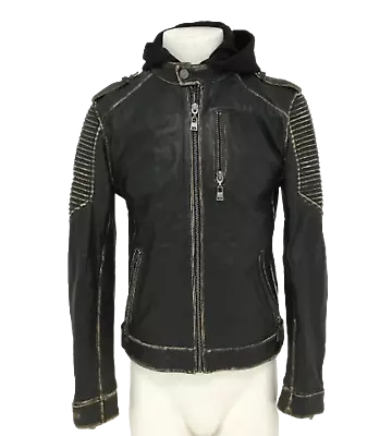 Buy SUICIDE SQUAD THE JOKER Classic Black Leather Jacket Pre-Loved UK Small Hooded • 9.99£
