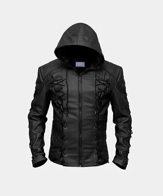 Buy Stephen Amell Roy Harper Green Arrow Lambskin Black Leather Jacket - BNWT • 66.30£