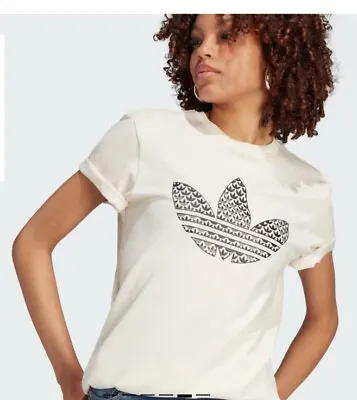 Buy Woman’s Adidas Wonder White Crew Neck Trefoil Monogram Infill Tee Xl Nwt • 28.71£