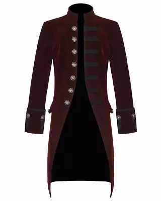 Buy Mens Steampunk Vintage Tailcoat Jacket Velvet Gothic Victorian MAROON Frock Coat • 59.50£