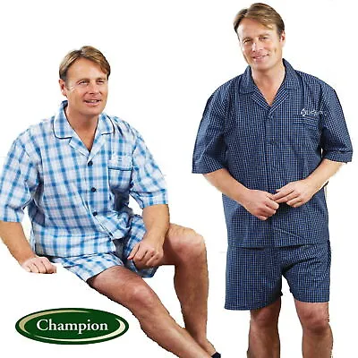 Buy Mens Champion Richmond Polycotton Short Sleeve Check Short Pyjamas Size M To 3XL • 15.90£