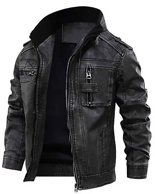 Buy Men's Real Leather Motorcycle Distressed Biker Jacket Bomber Black Vintage Coat • 84.99£