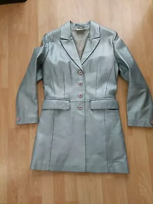 Buy Excellent Ladies Metallic Silver 100% Genuine Leather Jacket/Coat. Size 10 • 39£