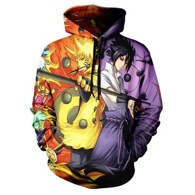 Buy Men Hoodie Naruto Hooded 3Print Sweatshirt Pullover Casual Tops Outwear Clothes! • 16.86£