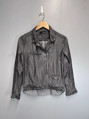 Buy The Kooples Grey Lightweight Denim Biker Style Grunge Jacket Shirt XS  UK 8 - 10 • 44.99£