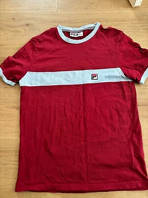 Buy Fila Cotton Crew Neck Logo Burgundy Retro T Shirt  - Size S • 6.99£