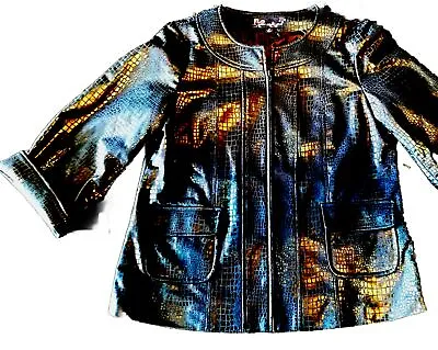 Buy “SUSAN GRAVER” XS BLUE CROC PRINT Full Zip LINED LEATHER LOOK SHORT Jacket 87935 • 13.45£