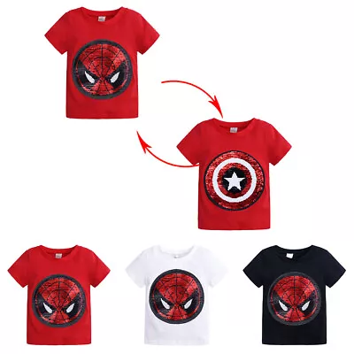 Buy Spiderman Kids Boys Short Sleeve T-Shirt Casual Crew Neck Blouse Tee Summer Tops • 9.99£