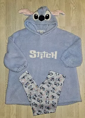 Buy Disney Lilo & Stitch Blue Teddy Lounge Snoodie Pyjamas Set Sz L 12 14 F&F • 12£