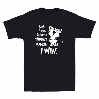 Buy Graphic Punch T-Shirt Win Cat Cute Funny Cat Men's I Throat Paper Scissors Rock • 15.99£
