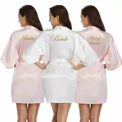 Buy Gown Bridesmaid Personalised Wedding Robe Bride Kimono Bath Satin Short Pyjamas • 10.89£