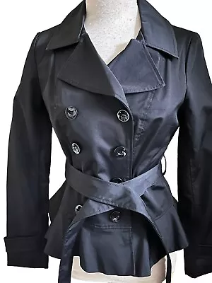 Buy Women’s Black Double Breasted Pea Coat Rain Jacket Belted Skirted XS NY&C Nylon • 26.60£