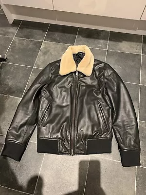 Buy ZARA MAN 100% Super Soft Black Leather  Bomber Jacket With Detachable Fur Collar • 100£