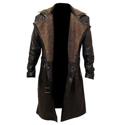 Buy Men's German Belted WW2 Blade Runner Fur Leather Trench Long Coat Jacket • 59.55£