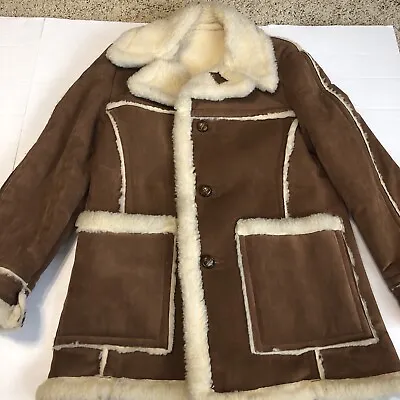 Buy VTG Sheepskin Shearling Coat Brown Tan Boho Men’s Jacket Over 50 Years Old • 76.54£