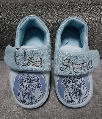 Buy Elsa & Anna Slippers ~ Infant Size 8 ~ Blue With Silver Writing • 3£