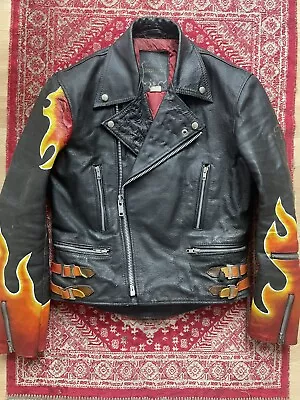 Buy Vintage 70s CAMPRI Motorcycle Leather Jacket S 38 40 M Punk Rock Painted Flames • 150£