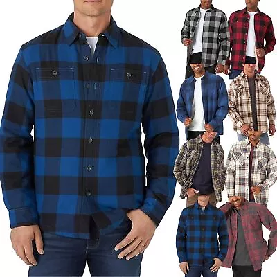 Buy Wrangler Mens Long Sleeve Sherpa Fleece Lined Flannel Padded Shirt Jacket New • 13.99£