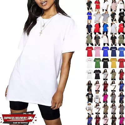 Buy Womens Basic Oversized Ladies Baggy Plain Casual Loose Short Sleeve T-Shirt Top • 1.99£