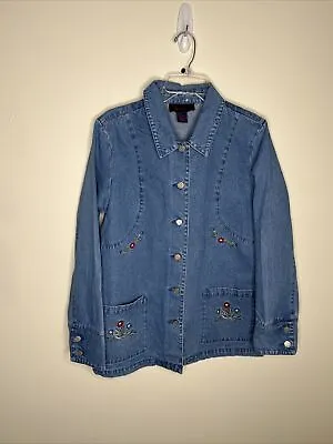 Buy Denim & Company Women's M Denim Embroidered Barn Style Jacket Pockets • 13.49£