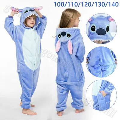 Buy Kids Blue Stitch Cartoon Animal Pajamas Sleepwear Party Cosplay Costume Suit UK • 12.99£