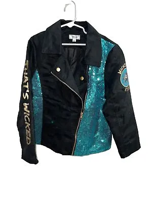 Buy Disney D-Signed Descendants Girls Black Blue Faux Suede Moto Jacket Sz L Sequin • 20.07£