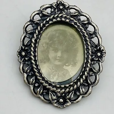 Buy Vintage Silver Tone Cameo Photo-Holder Victorian Brooch Revival Metal Pin • 12.31£