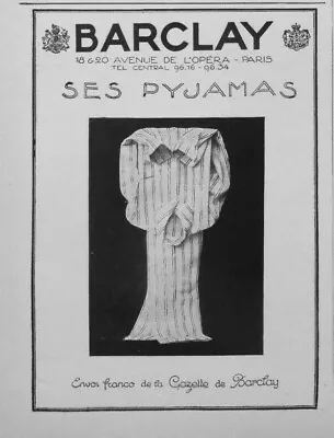 Buy 1926 Barclay Ses Pajamas Press Advertisement - Avenue De L'opÉra Paris • 3.08£