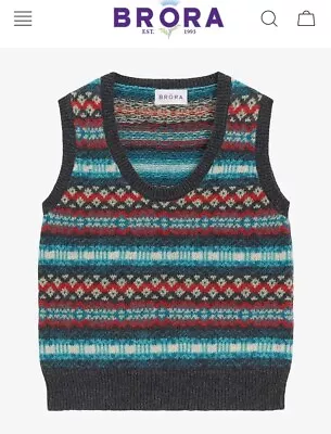 Buy Brora Fairisle Pure New Wool Knitted Vest Tank 14 42 Vintage Look 30s 40s Boho • 85£
