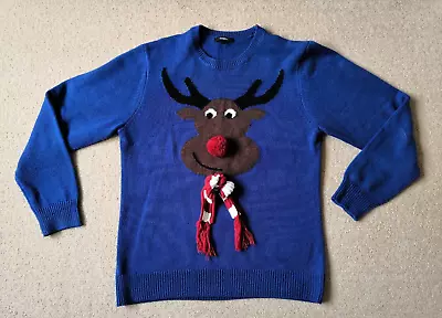 Buy Men's George 3D Reindeer Christmas Jumper (Blue / Medium) • 3£