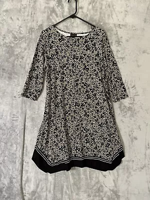 Buy J Jill Wearever Shift Dress Women’s Size M 3/4 Sleeve Tan Black Handkerchief Hem • 23.63£
