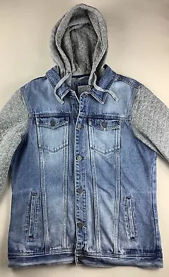 Buy Pull & Bear Denim Jacket With Jersey Sleeves & Detachable Hood Size L • 16.99£