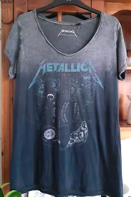 Buy Womens Metallica Official, Band, Grey, Distressed Look T Shirt Top Size Xl Uk 16 • 9.99£