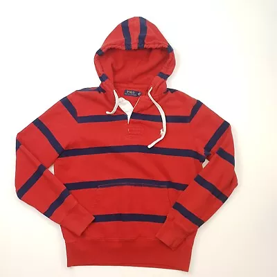 Buy Polo Ralph Lauren Hoodie MEDIUM Men Rugby Sweatshirt Red Blue Stripe Sweatshirt • 35£