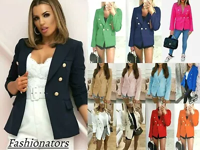 Buy Women’s Gold Button Blazer Ladies Double Breasted Smart Formal Office Jacket • 22.99£