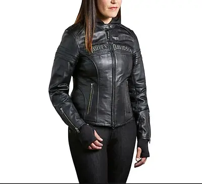 Buy Harley Davidson Handmade Women Miss Enthusiast Cowhide Leather Streetwear Jacket • 189.99£