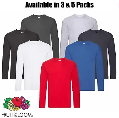 Buy Fruit Of The Loom Long Sleeve T Shirt 100% Cotton Plain Tee Mens T-Shirt Lot • 17.50£