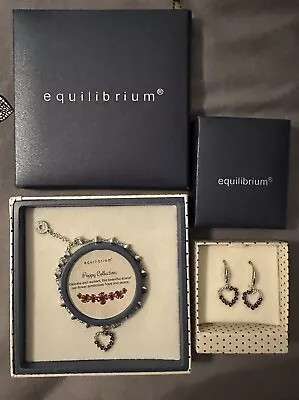 Buy Equilibrium Silver Plated Poppy Diamante Heart Earrings & Bracelet Set • 12.99£