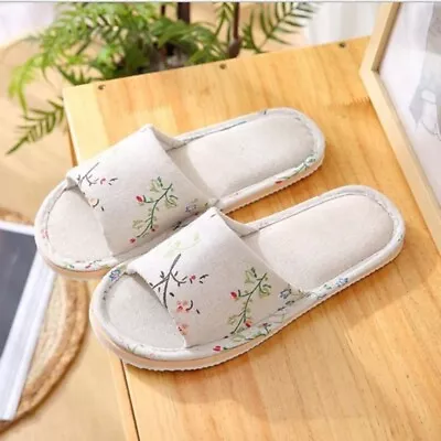 Buy Cozy And Trendy Linen Printing House Slippers Perfect For Wooden Floors • 11.09£
