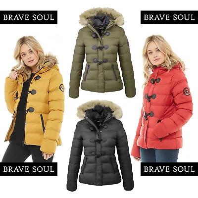 Buy Womnes Ladies Jacket Girls Puffer Padded Quilted Fur Hooded Winter Bubble Coat • 28.99£