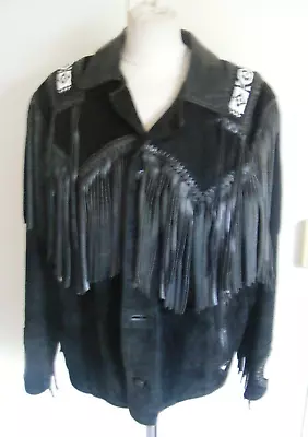 Buy Vintage 1980s Black Suede Leather Jacket Leather Fringe Western Style CHEST40/42 • 55£