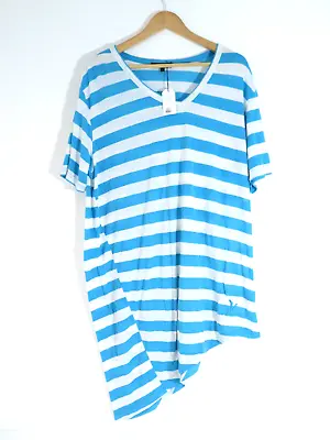 Buy Villain - Blue Stripe - Asymmetrical Long T Shirt - Deadstock Vintage - Size XL • 6.99£