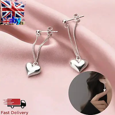 Buy Women Girls 925 Sterling Silver Heart Dangle Drop Stud Earrings Jewellery Gift  • 2.99£