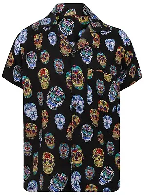 Buy Sugar Skull Halloween Shirt Hawaiian Pumpkin Print Day Of The Dead T-shirt S-4xl • 10.99£