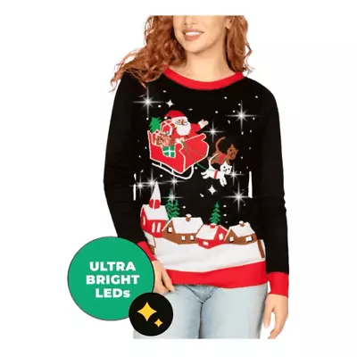 Buy Tipsy Elves Sweater Blue Meowy Christmas Sleigh Light Up Ugly Christmas Sweater • 47.36£
