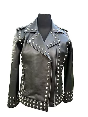 Buy Heavy Metal Punk Leather Jacket STUDDED Biker Women’s Size Medium By NYC • 118.40£