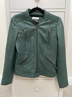 Buy Naf Naf Green Leather Biker Jacket Fitted Full Zip Women French Size 40 (UK 12) • 25£