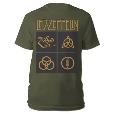 Buy Official Led Zeppelin T Shirt Gold Symbols Green Classic Rock Metal Band Tee New • 15.94£