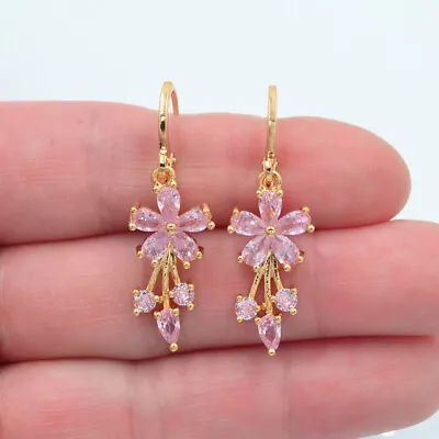 Buy 18K Yellow Gold Filled Fashion Pink Mystic Topaz Flower Dangle Earrings Jewelry • 1.20£