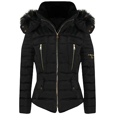 Buy New Womens Ladies Quilted Winter Coat Puffer Fashion Fur Hooded Jacket Parka • 34.99£